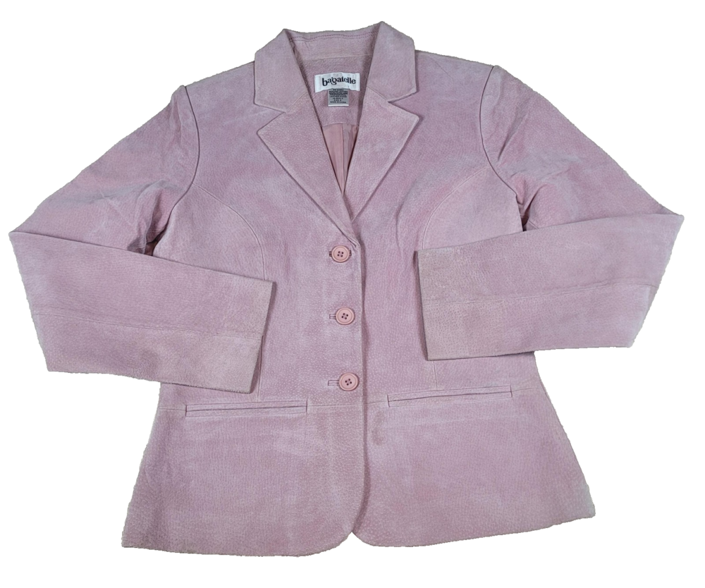 Bagatelle Blazer Womens 6 Pink Genuine Leather Suede Jacket Lined Vintage Style